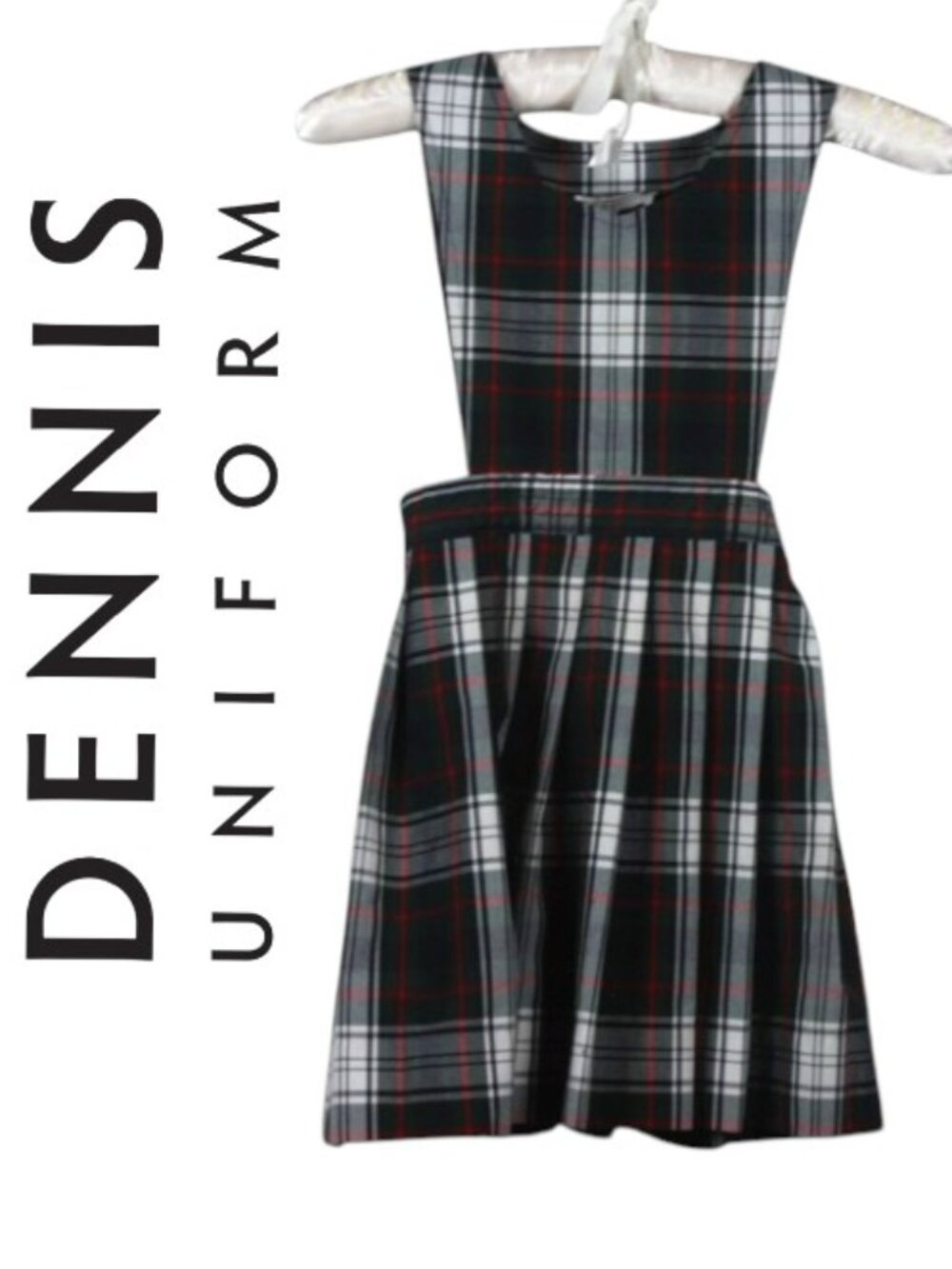 Dennis School Uniforms Girl's Bib Front Jumper Evergreen & White Plaid Size 5